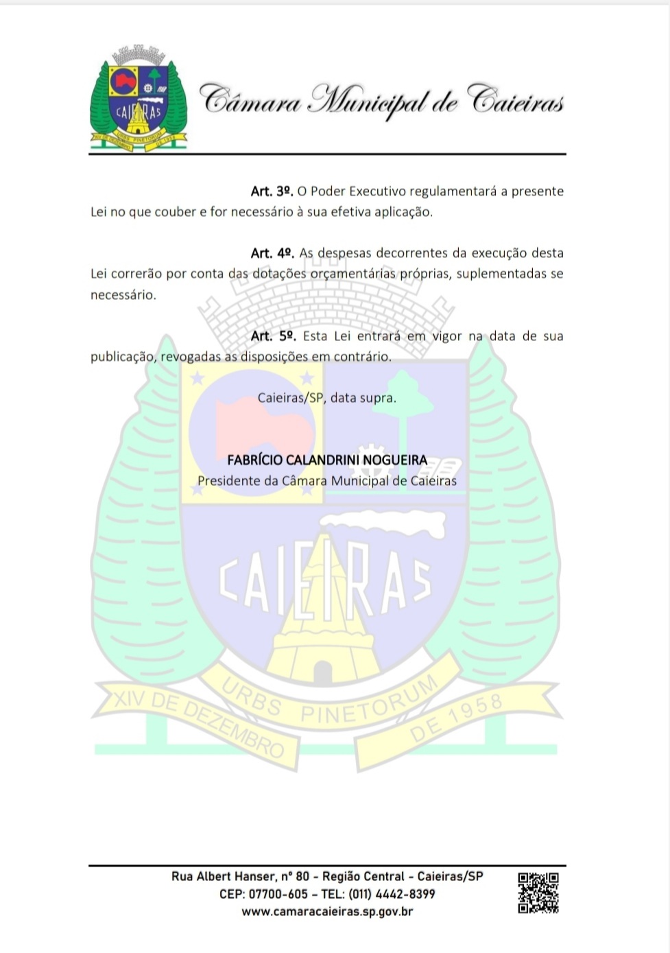 Lei  Municipal de Caieiras